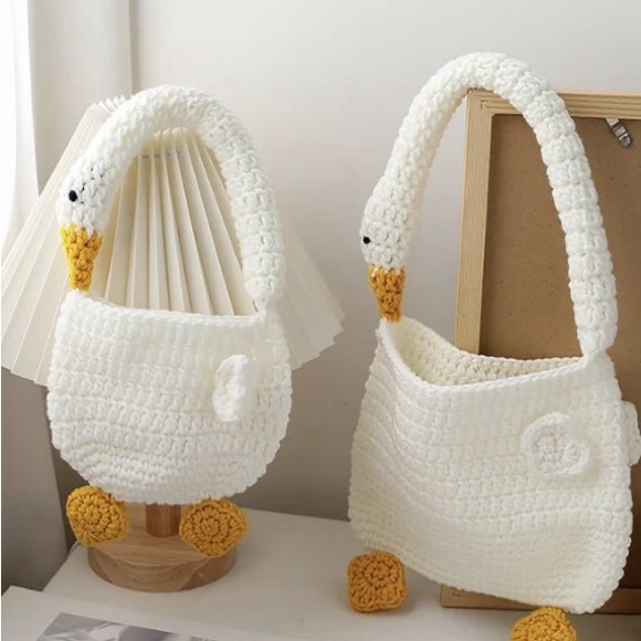 Handmade Handbags - White and Yellow Goose-Shaped Bag